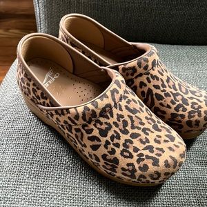 Dansko Leopard Suede Clogs New